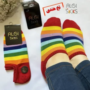 جوراب زنانه زیرقوزکی طرح رنگین کمان