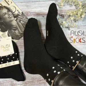 جوراب زنانه نیم ساق فانتزی مشکی کش خالخالی