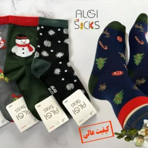 جوراب زنانه ساقدار فانتزی طرح کریسمس خزدار