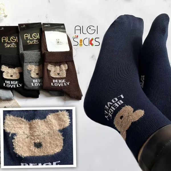 جوراب نیم ساق زنانه فانتزی خرس بوکله خزدار